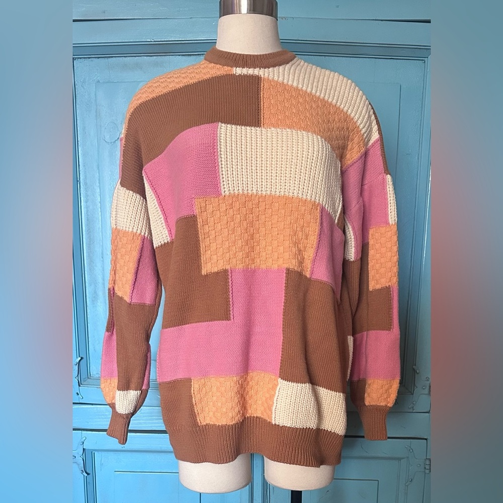 Show Me Your MuMu Patchwork Sweater in Pink, Orange, and Brown